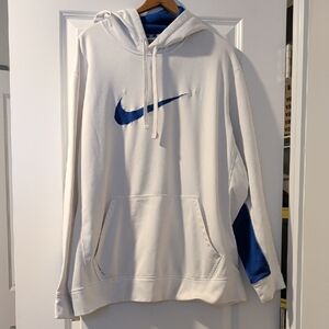 Nike White Hoodie with Blue Swoosh and Sleeve Accent